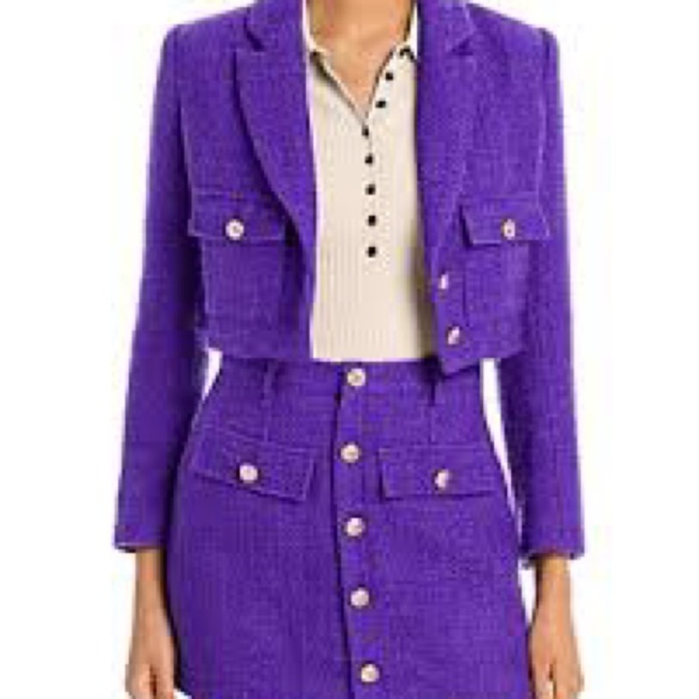 Aqua Bold Purple Suit cropped Blazer and mini skirt